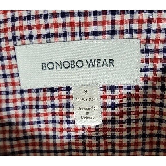 Bonobo Wear Mens Patriotic Plaid Button-Up Shirt Red Blue College 39in Chest New - Picture 3 of 8